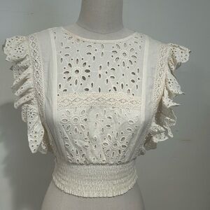 Misa Los Angeles White Eyelet Ruffle Top